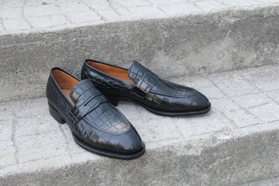 Crafted Leather Classic Black Exotic Crocodile Alligator Leather Loafers Dress Shoes