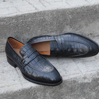 Crafted Leather Classic Black Exotic Crocodile Alligator Leather Loafers Dress Shoes - Thumbnail 2