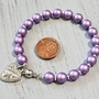Lavender Satin Czech Glass Druk and Silver Memory Wire Bracelet with Magnetic Clasp and Rhinestone Heart Charm-2