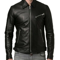 Men’s Zipper Leather Jacket Genuine Real Lambskin Leather Jacket - Thumbnail 1