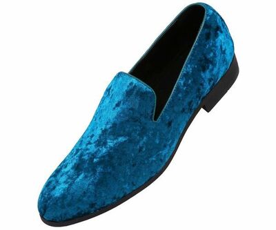 Handmade Blue Rounded Toe Party Wear Stylish Men Moccasin Loafer Slip Ons Shoes