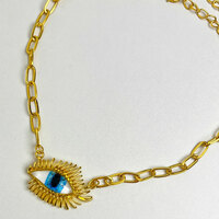 Vintage Solid Golden Evil Eye Necklace  - Thumbnail 3