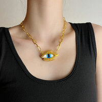 Vintage Solid Golden Evil Eye Necklace  - Thumbnail 1