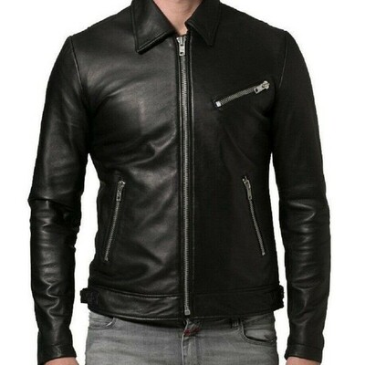 Men’s zipper leather jacket genuine real lambskin leather jacket
