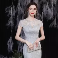 Elegant shiny mermaid Mother Of The Bride Dresses Beads Appliqued Lace Evening Dress Mother of Bride/Groom Dress - Thumbnail 1