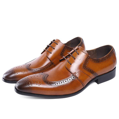 Premium leather wing tip brogues toe oxford brown color made to order men shoes