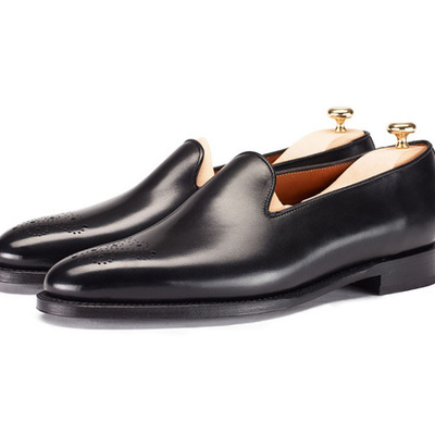 Black moccasin loafer slip ons premium leather handmade men classical shoes