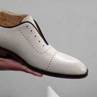 White Oxford Black Sole Cap Toe Genuine Leather Classical Handmade Men Shoes - Thumbnail 1