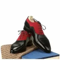 Handmade Men Two Tone Red And Black Formal Shoes, Men's Oxford Dress Shoes - Thumbnail 1