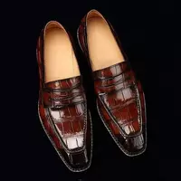 Handmade Men Brown crocodile dress shoes, slip on moccasin shoes for men - Thumbnail 1