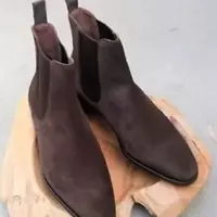 Handmade Men Brown Suede Chelsea Boot, Men Brown Ankle Dress Boot - Thumbnail 1