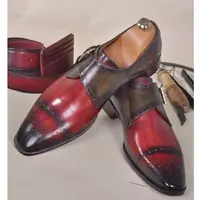 HANDMADE MENS FULL GRAIN ITALIAN LEATHER SINGLE BUCKLE MONK STRAP LUXURY SHOE - Thumbnail 1
