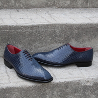 Crafted Leather Dress Shoes Men Classic Blue Crocodile/Alligator Oxford  - Thumbnail 3