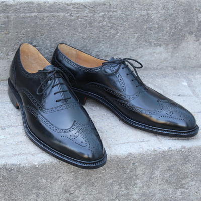 Crafted leather classic men black calf leather wingtip oxford lace up dress shoes - Thumbnail 4