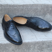 Crafted Leather Classic Men Black Calf Leather Wingtip Oxford Lace up Dress Shoes - Thumbnail 6