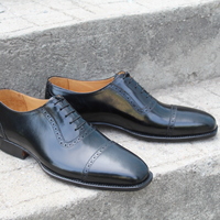 Crafted Leather Classic Black Calf Leather Lace up Dress Shoes - Thumbnail 2