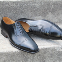 Crafted Leather Classic Black Calf Leather Lace up Dress Shoes - Thumbnail 3