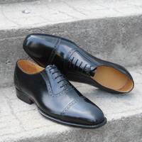 Crafted Leather Classic Black Calf Leather Lace up Dress Shoes - Thumbnail 4