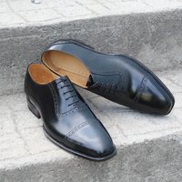 Crafted Leather Classic Black Calf Leather Lace up Dress Shoes - Thumbnail 5