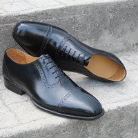 Crafted Leather Classic Black Calf Leather Lace up Dress Shoes - Thumbnail 6