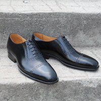 Crafted Leather Classic Black Calf Leather Lace up Dress Shoes - Thumbnail 7