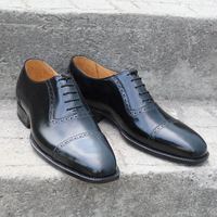 Crafted Leather Classic Black Calf Leather Lace up Dress Shoes - Thumbnail 8
