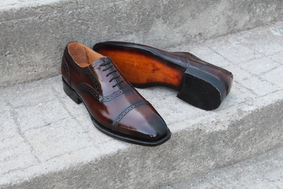 Crafted Leather Dark Brown Patina Oxford Lace up Dress Shoes For Men 