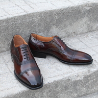 Crafted Leather Dark Brown Patina Oxford Lace up Dress Shoes For Men  - Thumbnail 1