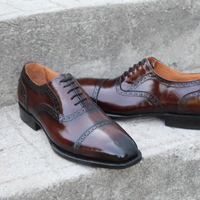 Crafted Leather Dark Brown Patina Oxford Lace up Dress Shoes For Men  - Thumbnail 2