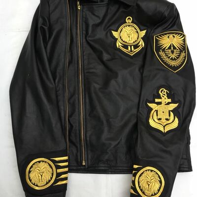  crafted leather new h&m embroidery patches golden black brando style lion leather motorcycle jacket - Thumbnail 4