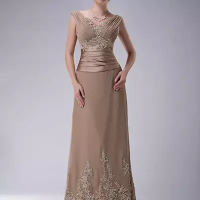 Champagne mother of the bride dress a-line cap sleeves chiffon lace beaded long elegant wedding groom gowns 