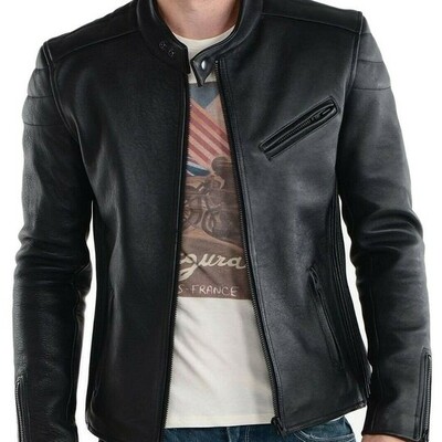 Men's handmade genuine lambskin leather jacket