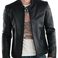 Men's handmade Genuine Lambskin Leather Jacket - Thumbnail 4