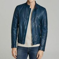 New Men Quilted Leather Jacket 100% Genuine Lambskin Biker Bomber - Thumbnail 4