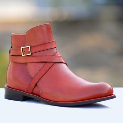Handmade Men's Burgundy Color Jodhpurs Buckle Boot, Mens Leather Ankle High Boot