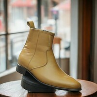 Handmade Men's Mustard Leather Boot Ankle High ,Zipper Boot  - Thumbnail 1