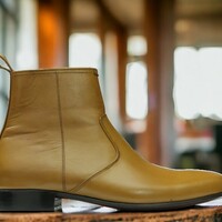 Handmade Men's Mustard Leather Boot Ankle High ,Zipper Boot  - Thumbnail 2