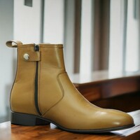 Handmade Men's Mustard Leather Boot Ankle High ,Zipper Boot  - Thumbnail 3