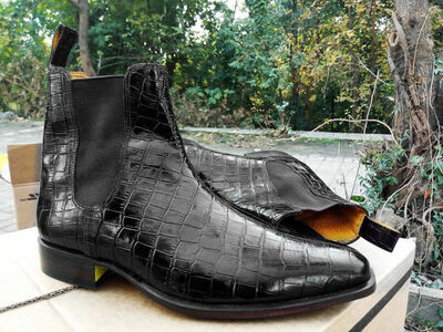 Mens Handmade Black Color Chelsea Boot, Men Alligator Leather Casual Formal boot
