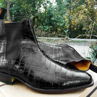 Mens Handmade Black Color Chelsea Boot, Men Alligator Leather Casual Formal boot - Thumbnail 1