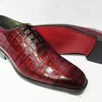 Handmade Men's Red Alligator Texture Leather Whole Cut Lace Up Dress Shoes, Men' - Thumbnail 4
