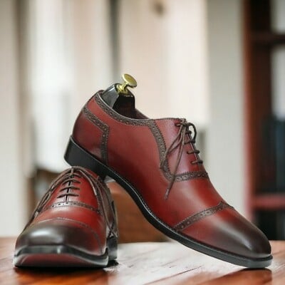 Handmade men's burgundy leather shoes ,lace up dress shoes