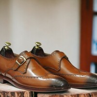 Handmade Men's Brown Leather Shoes ,Brogue Toe Buckle Shoes - Thumbnail 2