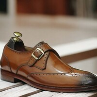 Handmade Men's Brown Leather Shoes ,Brogue Toe Buckle Shoes - Thumbnail 3