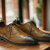 Handmade Men's Two Shaded Brown Leather Shoes ,Lace up Brogue Toe Shoes - Thumbnail 3