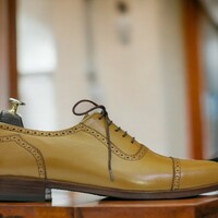 Handmade Men's Tan Leather Shoes ,Lace up Dress Shoes ,Fashion Shoes - Thumbnail 1