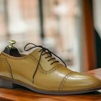 Handmade Men's Tan Leather Shoes ,Lace up Dress Shoes ,Fashion Shoes - Thumbnail 2