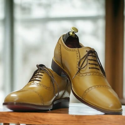 Handmade men's tan leather shoes ,lace up dress shoes ,fashion shoes