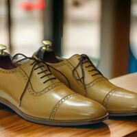 Handmade Men's Tan Leather Shoes ,Lace up Dress Shoes ,Fashion Shoes - Thumbnail 3
