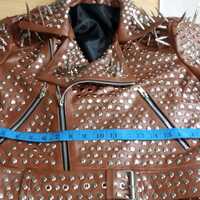 Crafted Leather Women PUNK Military Brown Jacket. Spiked Steam Punk Studded Leather Jacket - Thumbnail 1